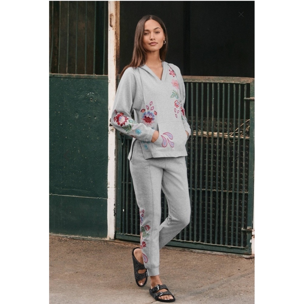 Johnny Was French Terry Freyde set Hoodie‎ SZ L And Pants Joggers SZ M Gray